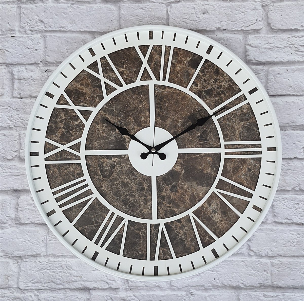 Markakanvas Beyaz Metal Kasalı Mermer Desenli  Duvar Saati  ( Çap 50 cm -Çap 80 cm )