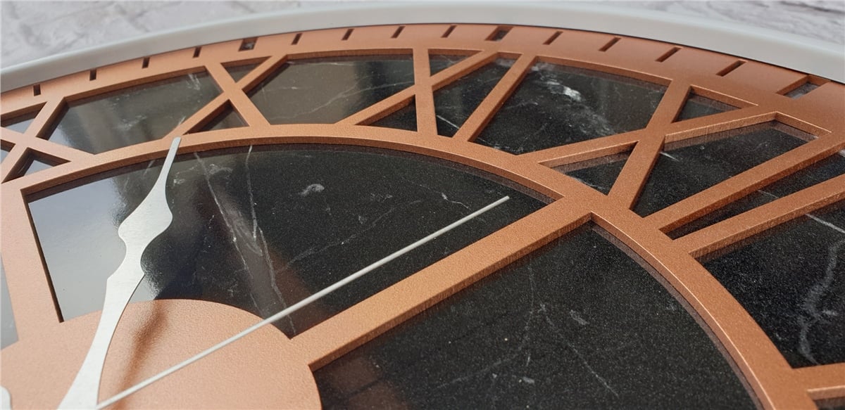 Markakanvas Beyaz Metal Kasalı Mermer Desenli  Duvar Saati  ( Çap 50 cm -Çap 80 cm )