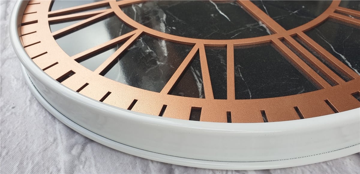 Markakanvas Beyaz Metal Kasalı Mermer Desenli  Duvar Saati  ( Çap 50 cm -Çap 80 cm )