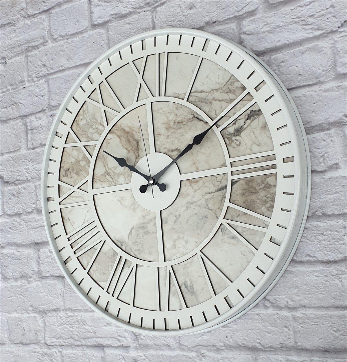 Markakanvas Beyaz Metal Kasalı Mermer Desenli  Duvar Saati  ( Çap 50 cm -Çap 80 cm )