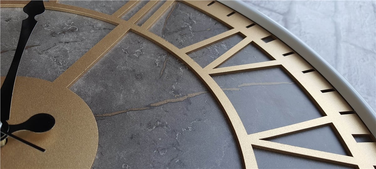 Markakanvas Beyaz Metal Kasalı Mermer Desenli  Duvar Saati  ( Çap 50 cm -Çap 80 cm )