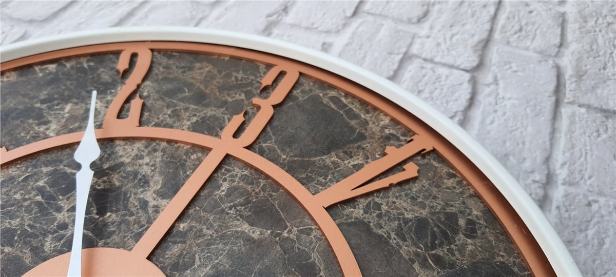Markakanvas Beyaz Metal Kasalı Mermer Desenli  Duvar Saati  ( Çap 50 cm -Çap 80 cm )