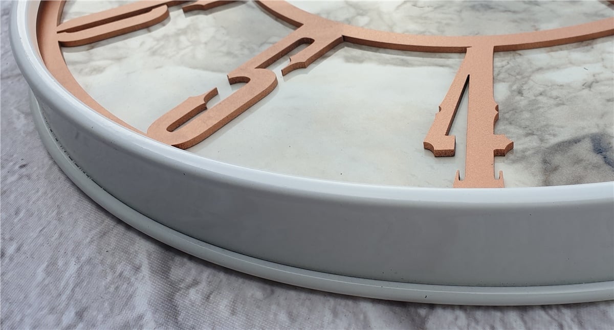 Markakanvas Beyaz Metal Kasalı Mermer Desenli  Duvar Saati  ( Çap 50 cm -Çap 80 cm )