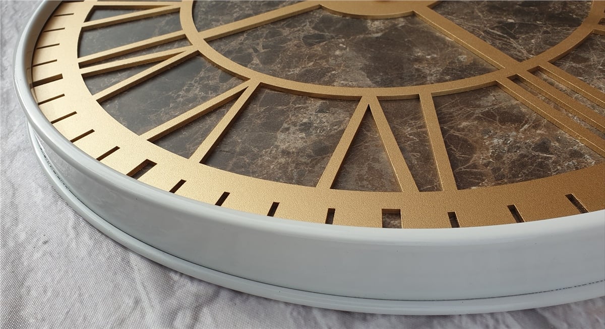 Markakanvas Beyaz Metal Kasalı Mermer Desenli  Duvar Saati  ( Çap 50 cm -Çap 80 cm )