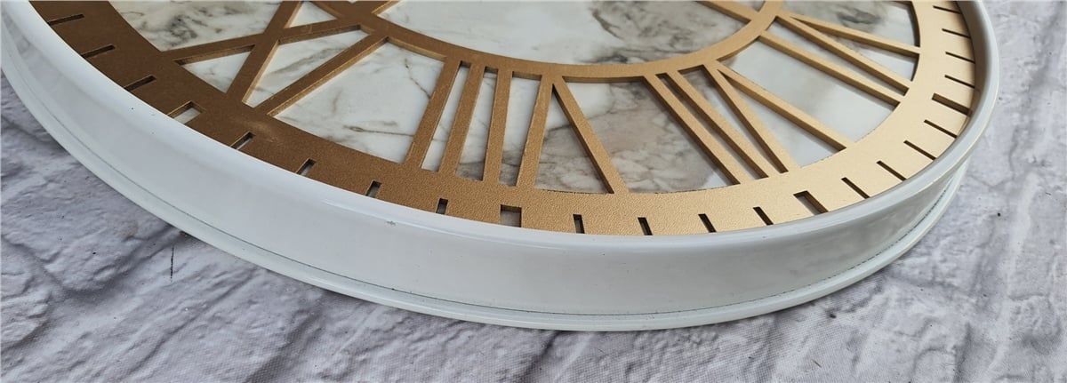 Markakanvas Beyaz Metal Kasalı Mermer Desenli  Duvar Saati  ( Çap 50 cm -Çap 80 cm )