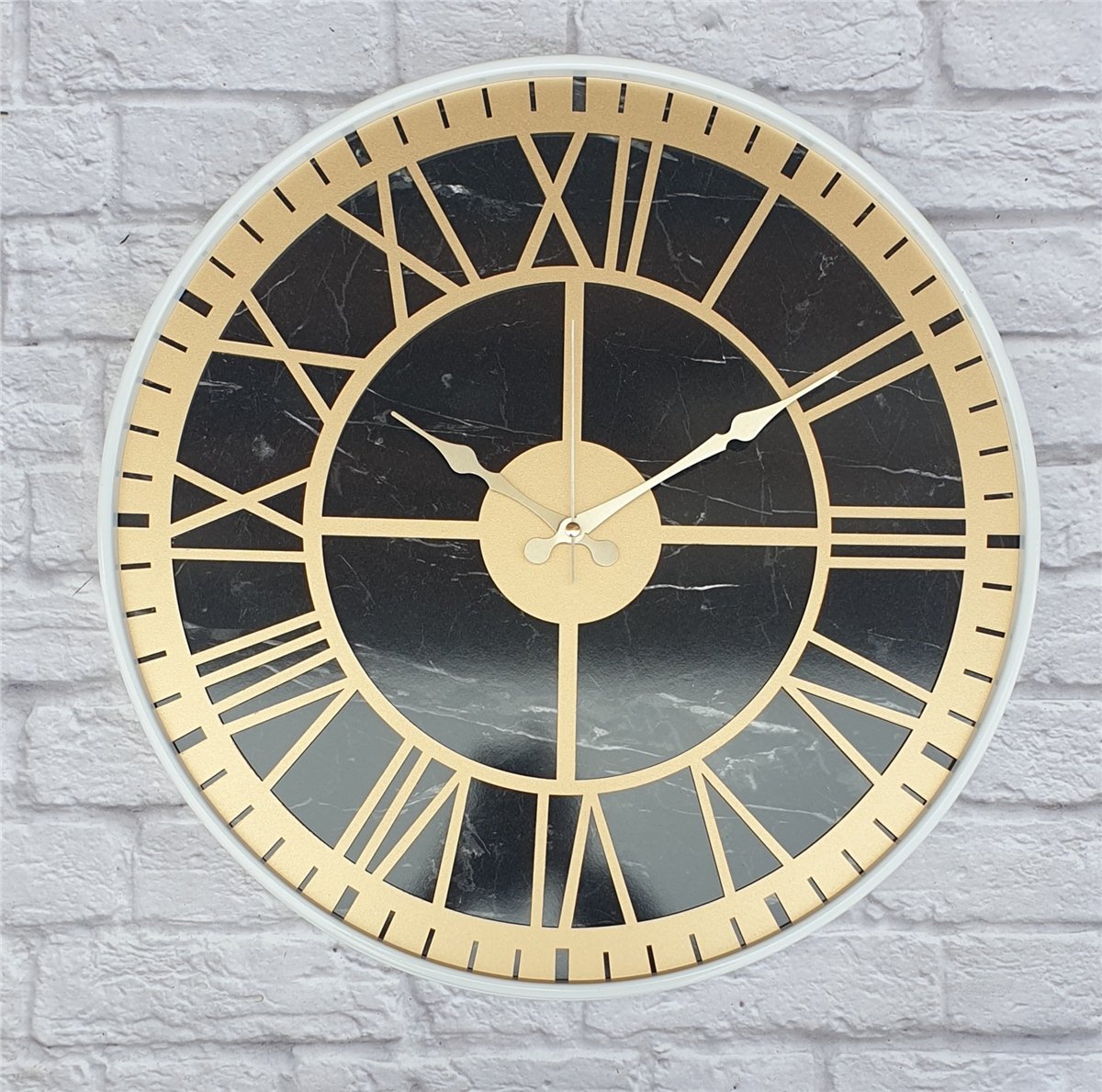 Markakanvas Beyaz Metal Kasalı Mermer Desenli  Duvar Saati  ( Çap 50 cm -Çap 80 cm )