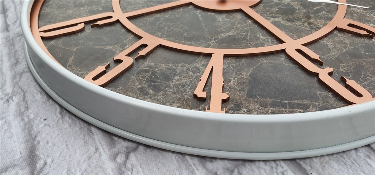 Markakanvas Beyaz Metal Kasalı Mermer Desenli  Duvar Saati  ( Çap 50 cm -Çap 80 cm )