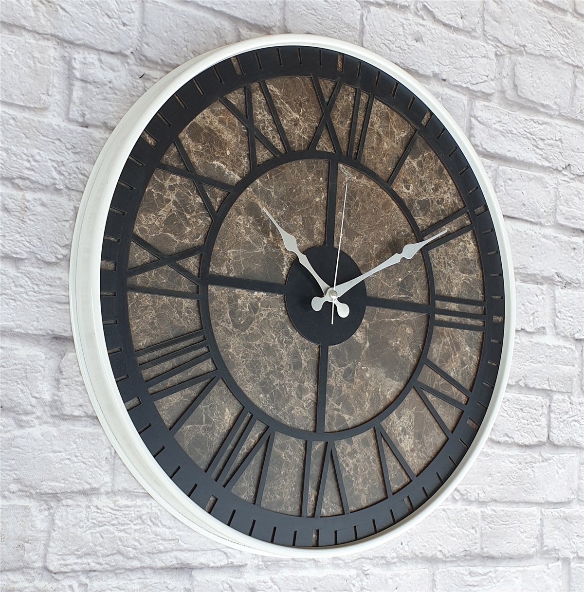 Markakanvas Beyaz Metal Kasalı Mermer Desenli  Duvar Saati  ( Çap 50 cm -Çap 80 cm )