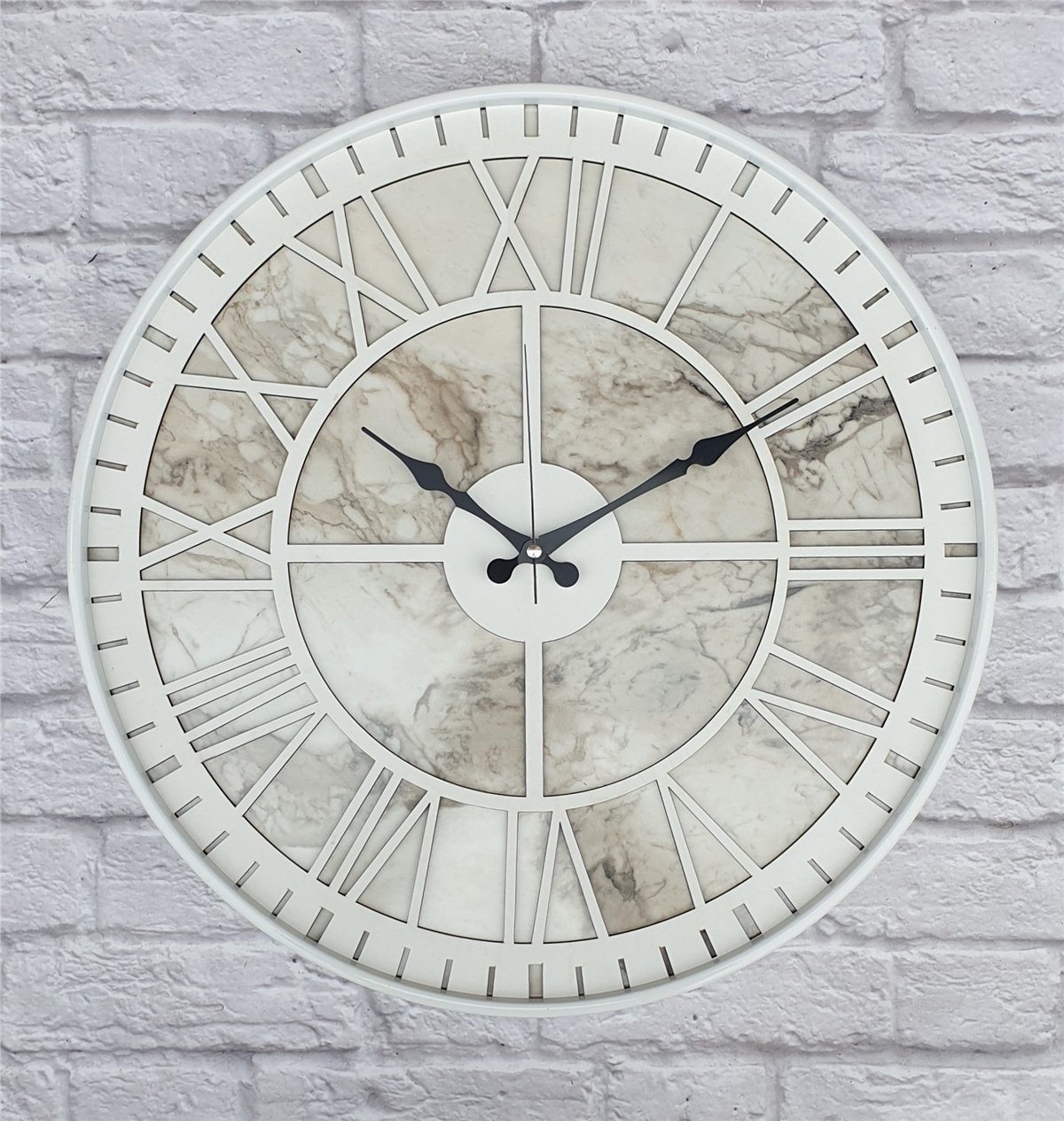 Markakanvas Beyaz Metal Kasalı Mermer Desenli  Duvar Saati  ( Çap 50 cm -Çap 80 cm )
