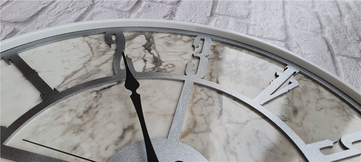 Markakanvas Beyaz Metal Kasalı Mermer Desenli  Duvar Saati  ( Çap 50 cm -Çap 80 cm )