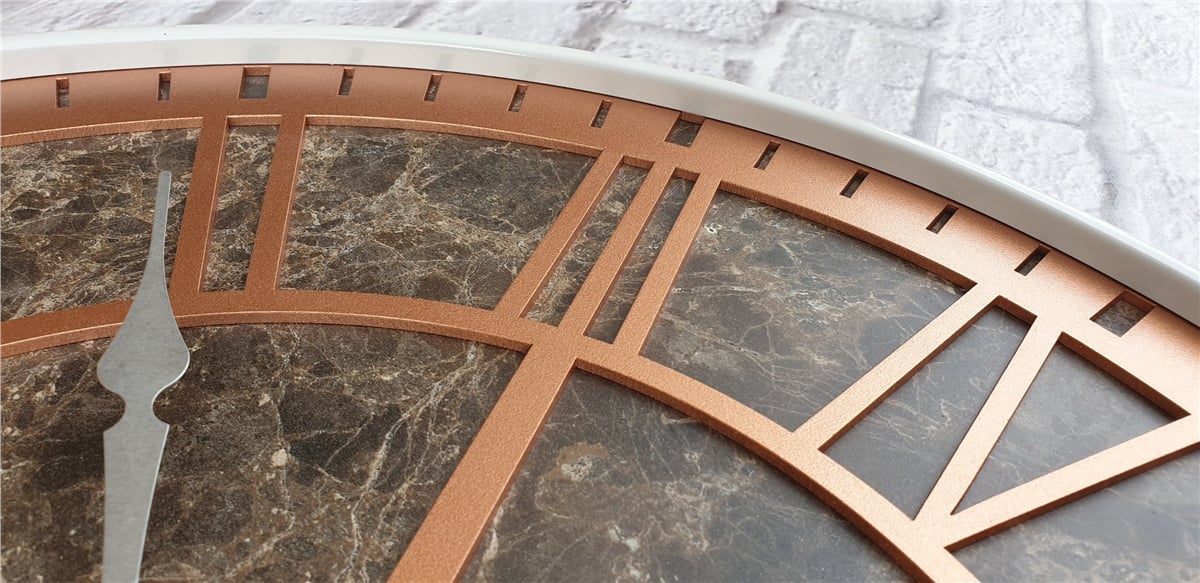 Markakanvas Beyaz Metal Kasalı Mermer Desenli  Duvar Saati  ( Çap 50 cm -Çap 80 cm )