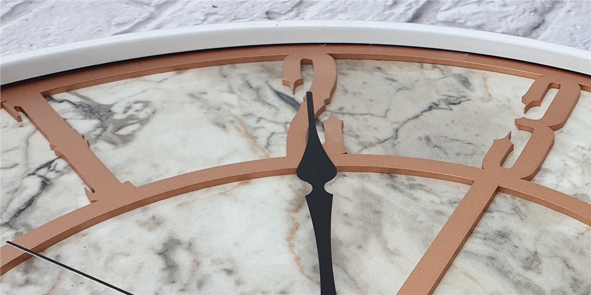 Markakanvas Beyaz Metal Kasalı Mermer Desenli  Duvar Saati  ( Çap 50 cm -Çap 80 cm )