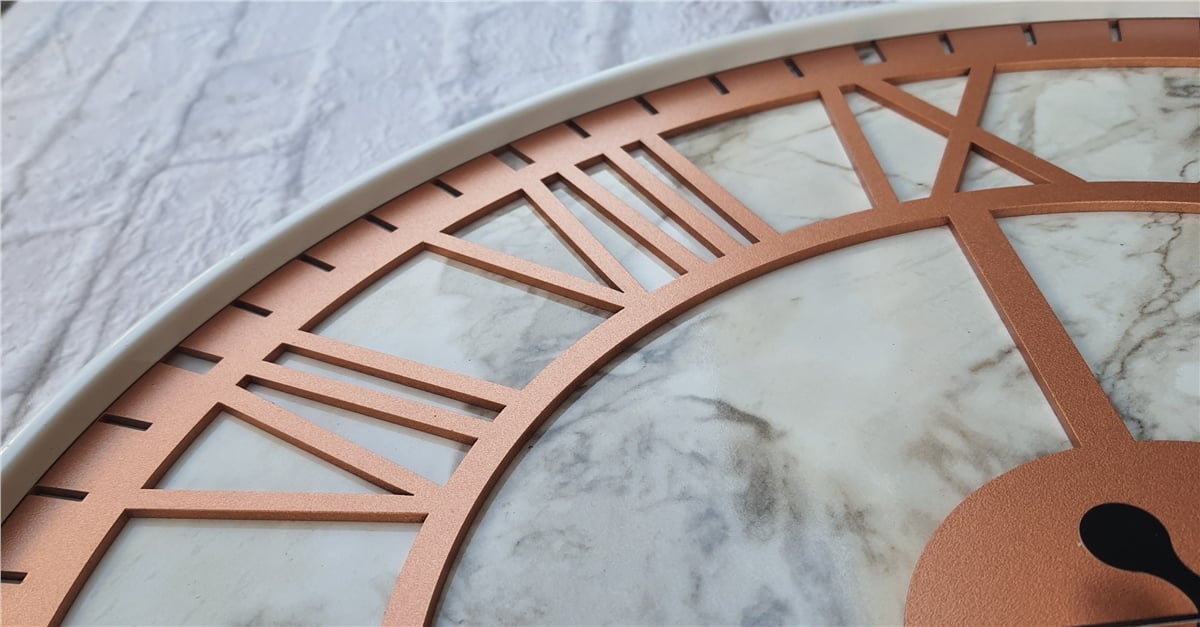 Markakanvas Beyaz Metal Kasalı Mermer Desenli  Duvar Saati  ( Çap 50 cm -Çap 80 cm )