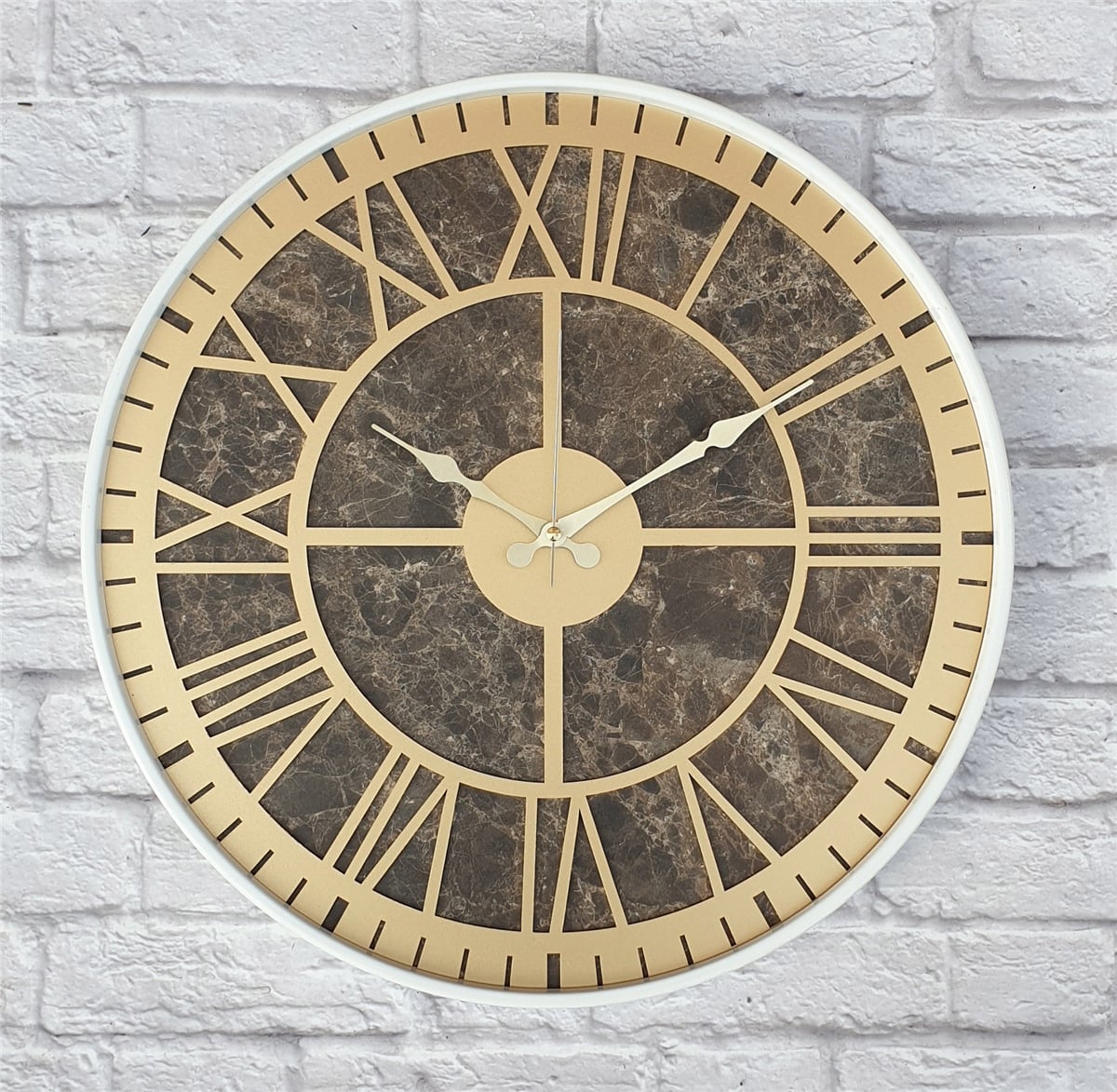Markakanvas Beyaz Metal Kasalı Mermer Desenli  Duvar Saati  ( Çap 50 cm -Çap 80 cm )