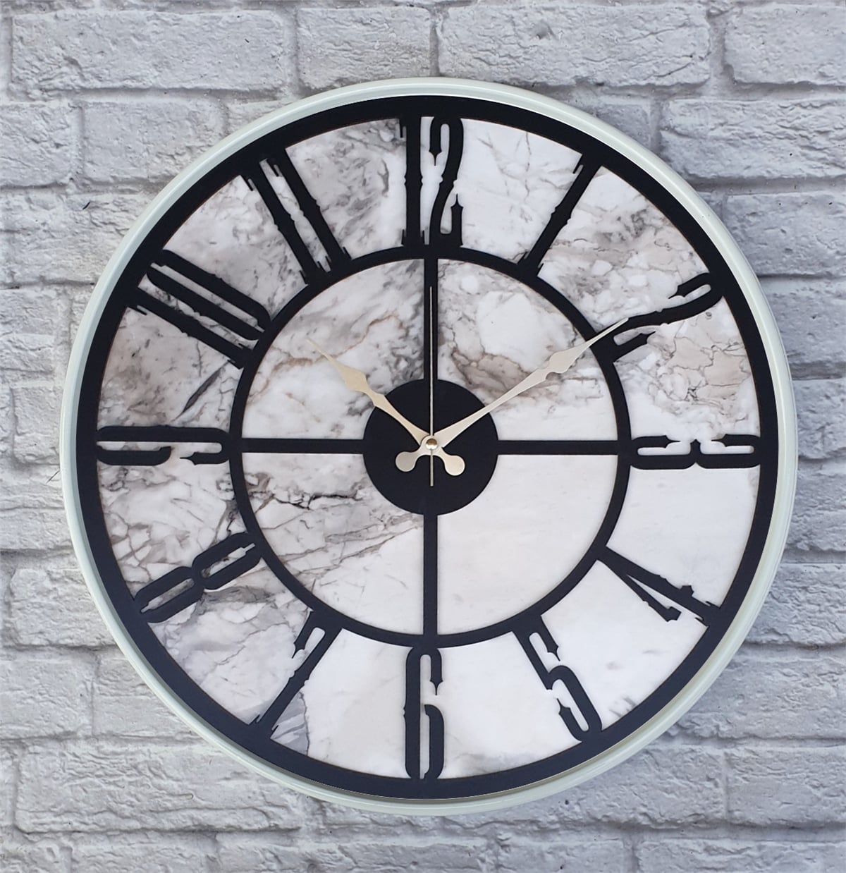 Markakanvas Beyaz Metal Kasalı Mermer Desenli  Duvar Saati  ( Çap 50 cm -Çap 80 cm )