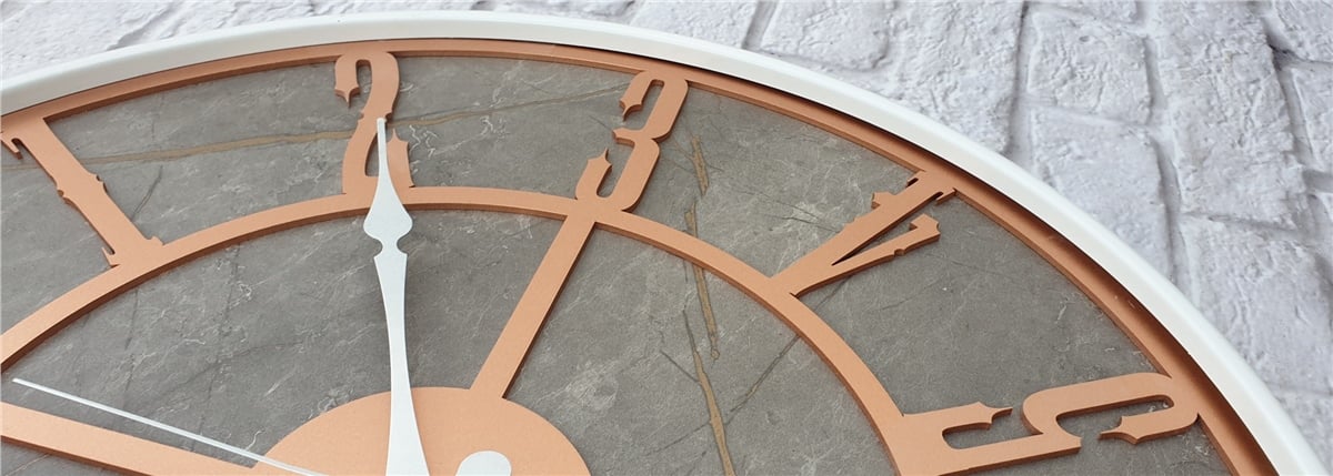 Markakanvas Beyaz Metal Kasalı Mermer Desenli  Duvar Saati  ( Çap 50 cm -Çap 80 cm )