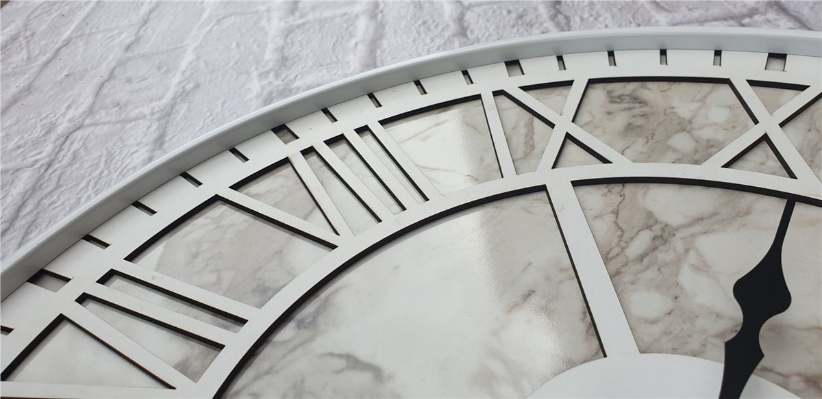 Markakanvas Beyaz Metal Kasalı Mermer Desenli  Duvar Saati  ( Çap 50 cm -Çap 80 cm )