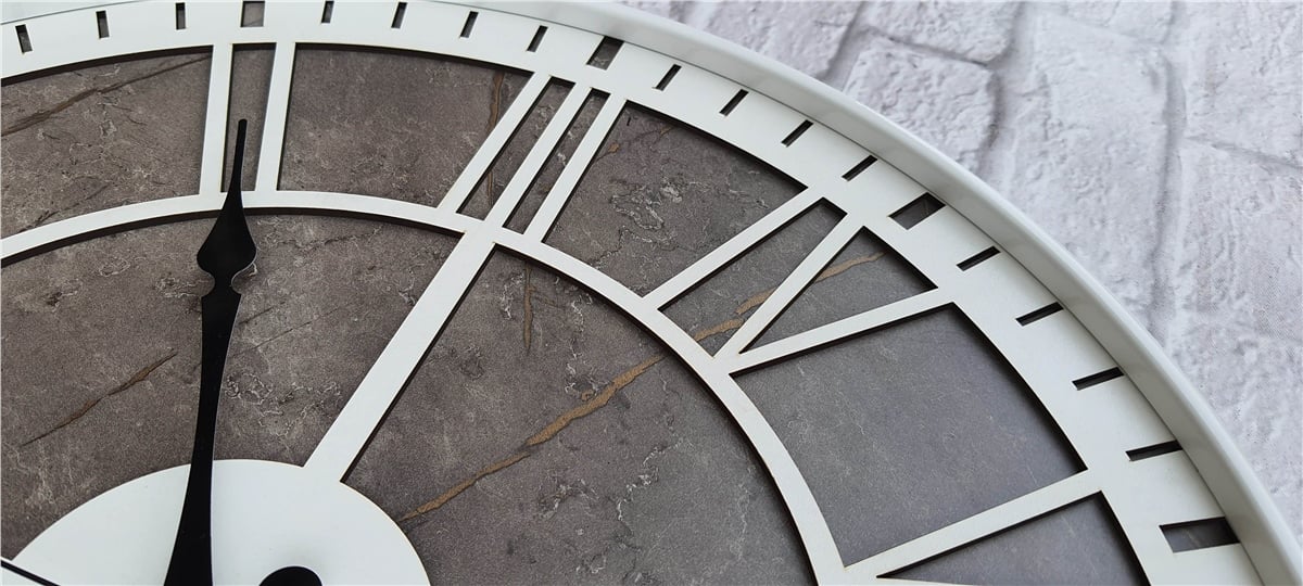 Markakanvas Beyaz Metal Kasalı Mermer Desenli  Duvar Saati  ( Çap 50 cm -Çap 80 cm )