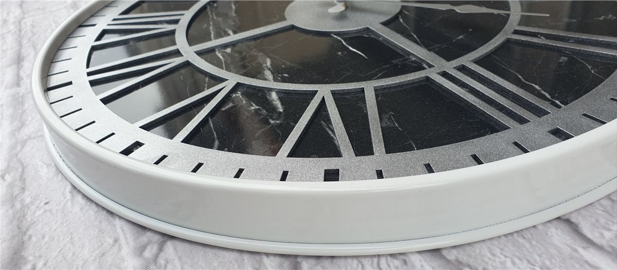 Markakanvas Beyaz Metal Kasalı Mermer Desenli  Duvar Saati  ( Çap 50 cm -Çap 80 cm )