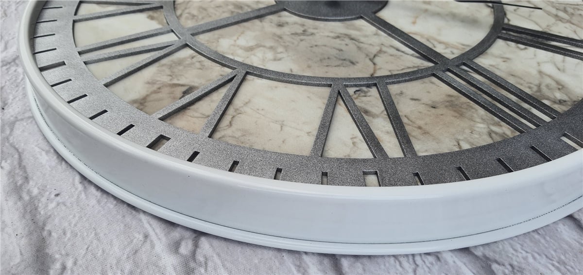 Markakanvas Beyaz Metal Kasalı Mermer Desenli  Duvar Saati  ( Çap 50 cm -Çap 80 cm )