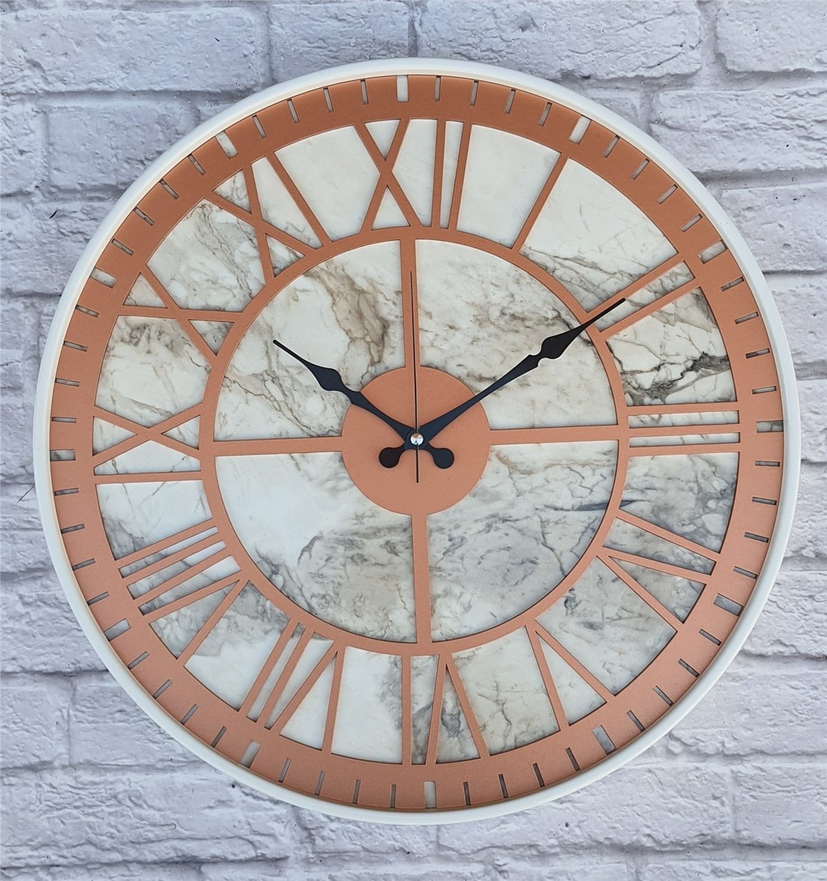Markakanvas Beyaz Metal Kasalı Mermer Desenli  Duvar Saati  ( Çap 50 cm -Çap 80 cm )