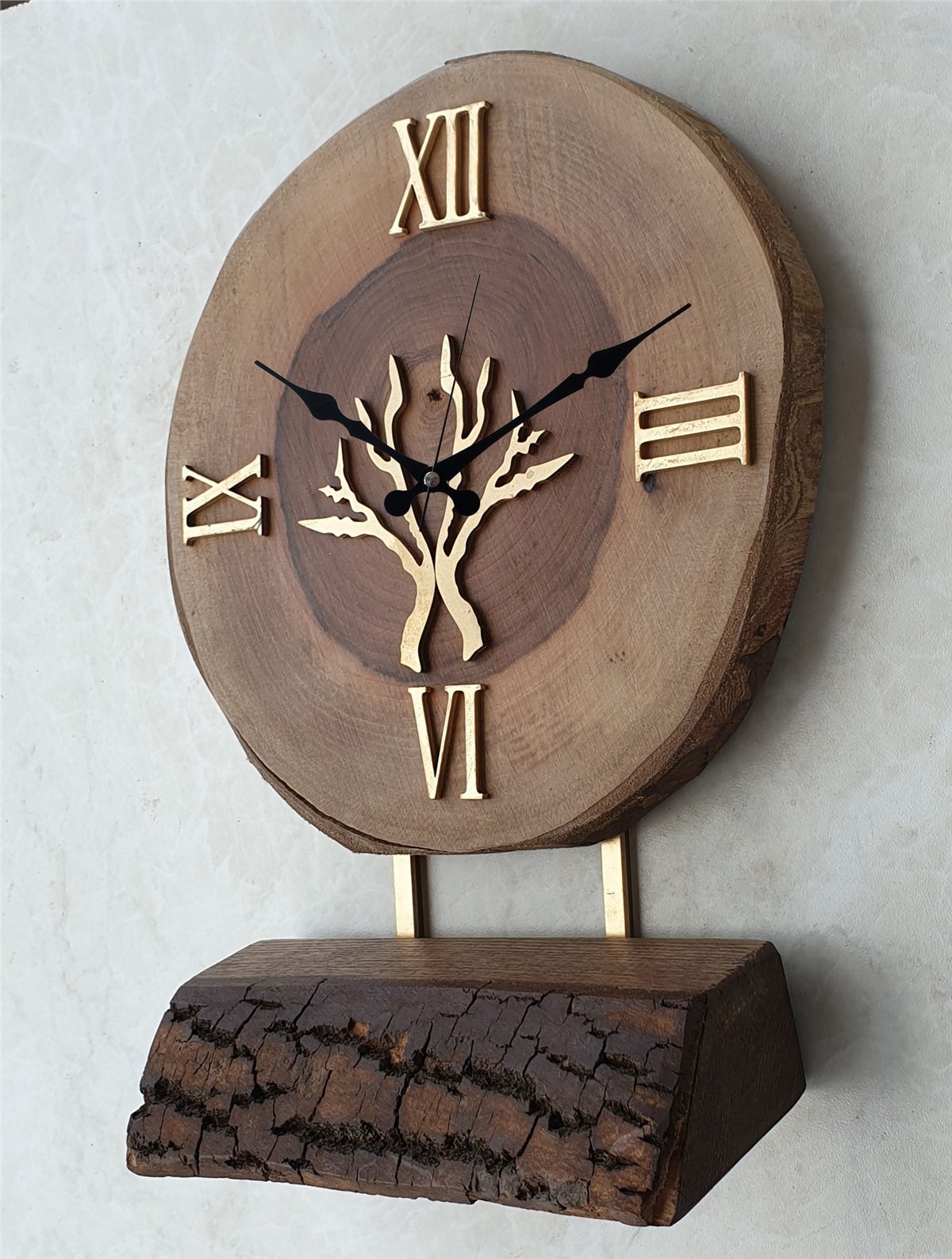 Markakanvas Doğal Masif Ahşap Ağaç Gold(Altın) DUVAR , MASA Saati 25x40 cm