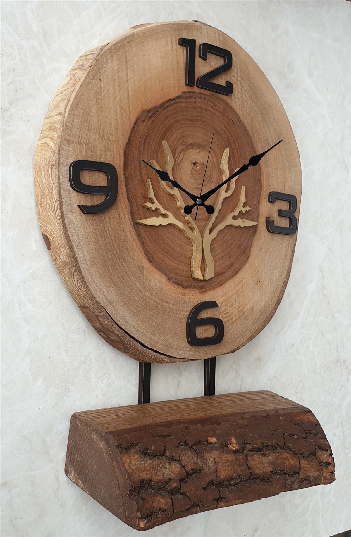 Markakanvas Doğal Masif Ahşap Ağaç Gold(Altın) DUVAR , MASA Saati 25x40 cm