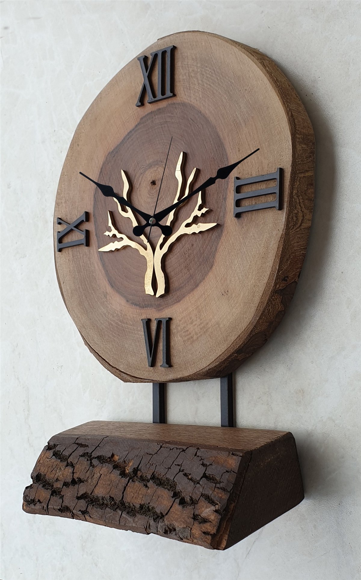 Markakanvas Doğal Masif Ahşap Ağaç Gold(Altın) DUVAR , MASA Saati 25x40 cm