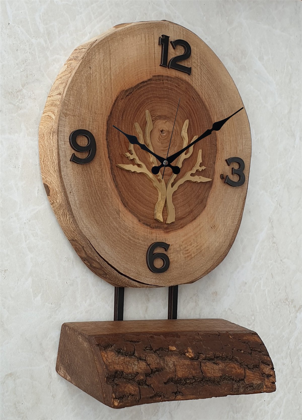 Markakanvas Doğal Masif Ahşap Ağaç Gold(Altın) DUVAR , MASA Saati 25x40 cm