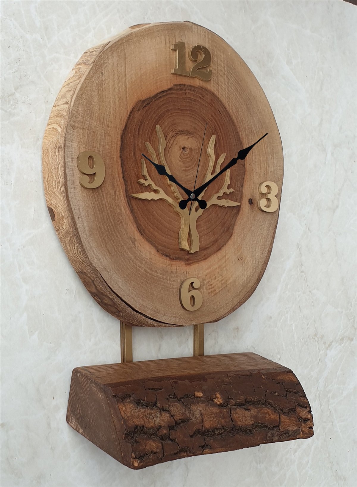 Markakanvas Doğal Masif Ahşap Ağaç Gold(Altın) DUVAR , MASA Saati 25x40 cm