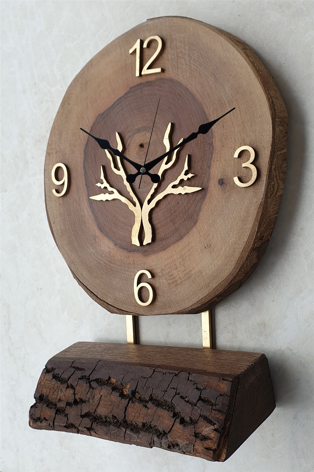Markakanvas Doğal Masif Ahşap Ağaç Gold(Altın) DUVAR , MASA Saati 25x40 cm