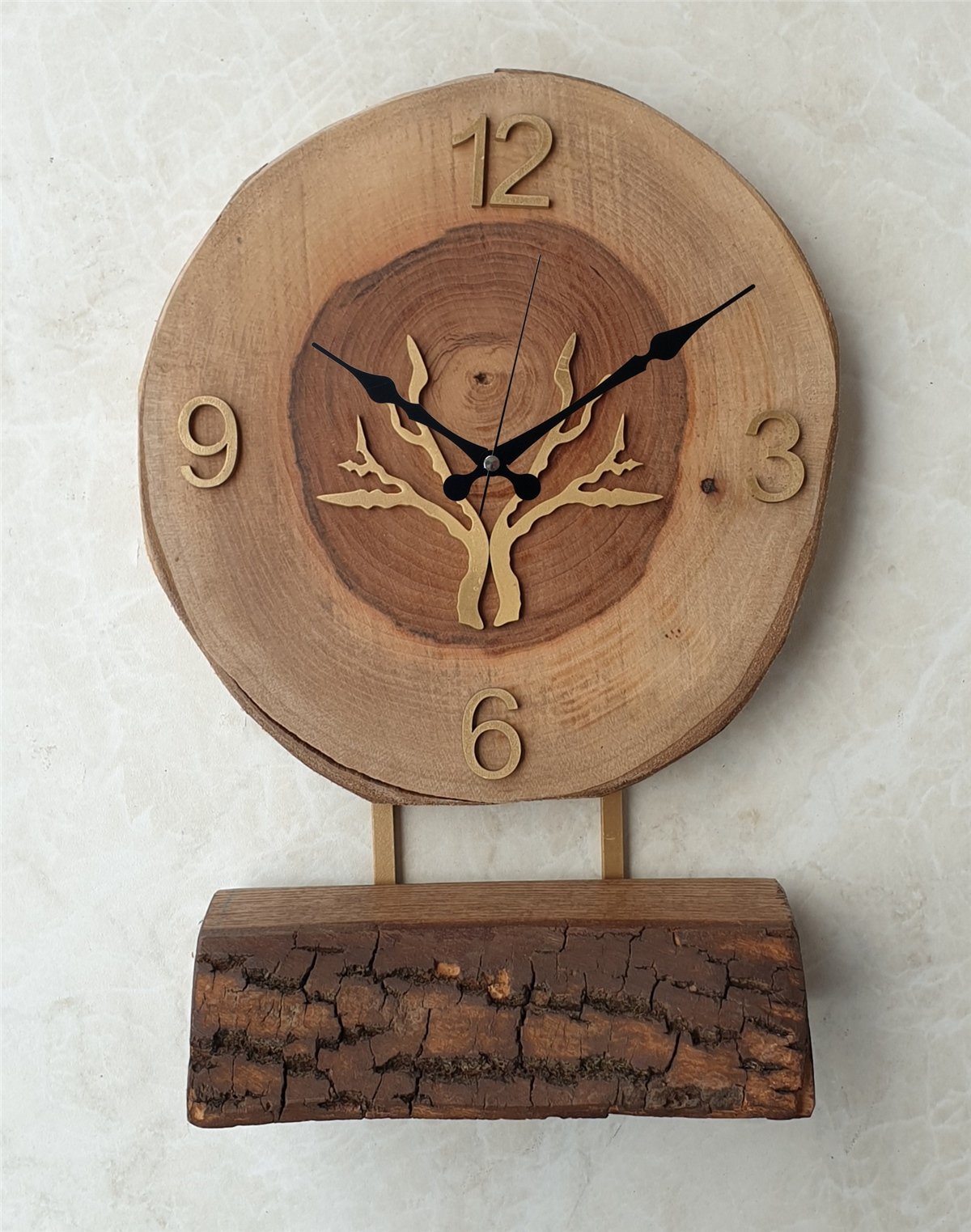 Markakanvas Doğal Masif Ahşap Ağaç Gold(Altın) DUVAR , MASA Saati 25x40 cm