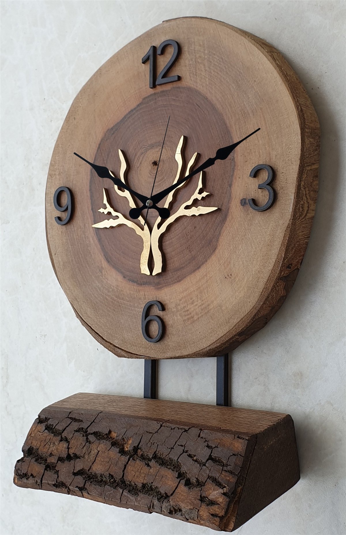 Markakanvas Doğal Masif Ahşap Ağaç Gold(Altın) DUVAR , MASA Saati 25x40 cm