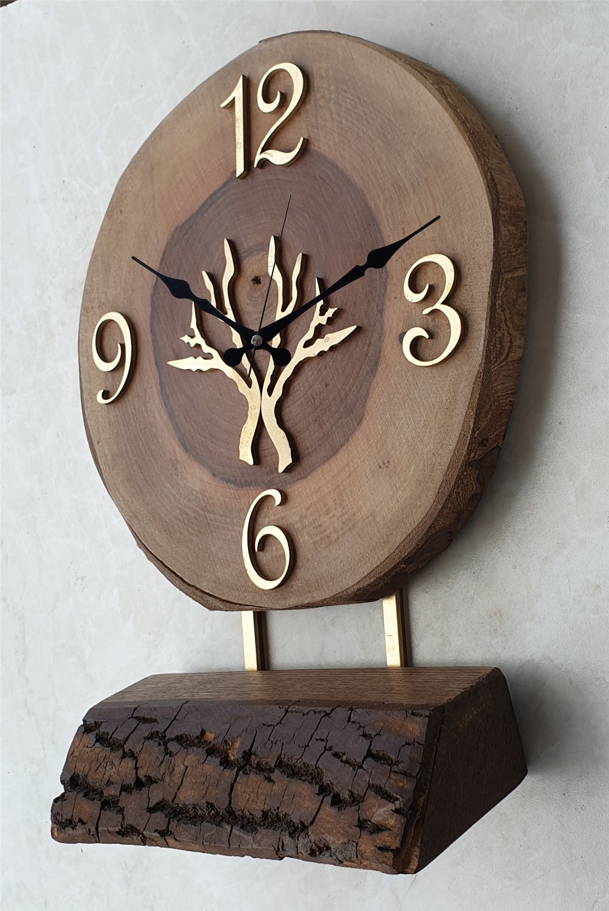 Markakanvas Doğal Masif Ahşap Ağaç Gold(Altın) DUVAR , MASA Saati 25x40 cm