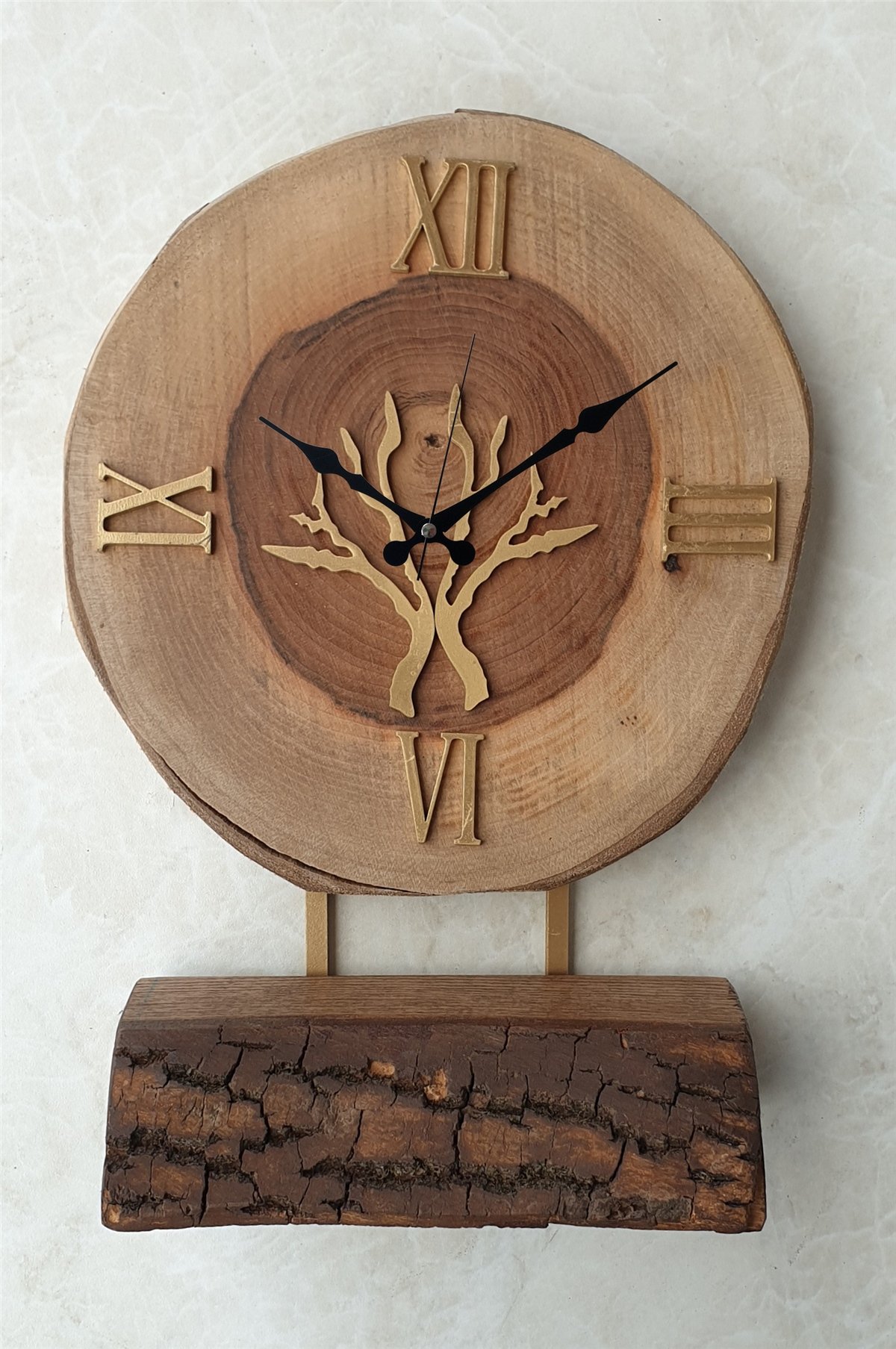 Markakanvas Doğal Masif Ahşap Ağaç Gold(Altın) DUVAR , MASA Saati 25x40 cm