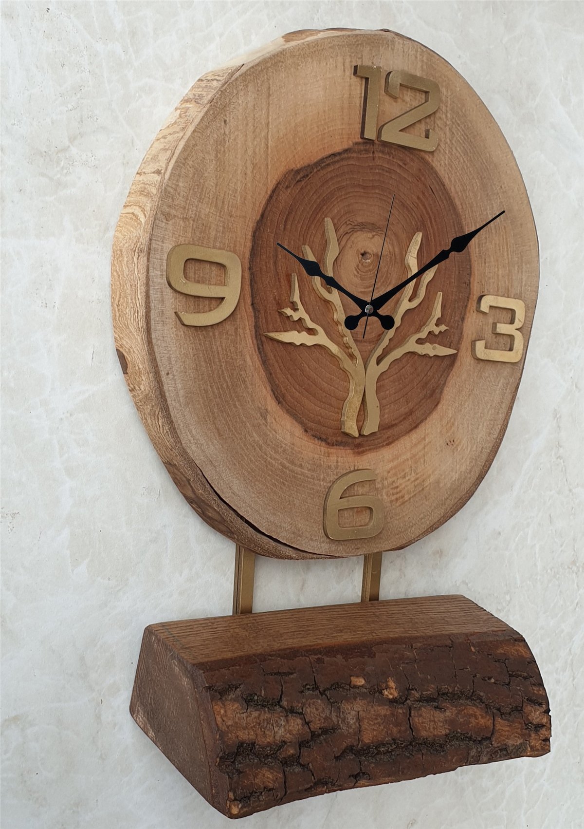 Markakanvas Doğal Masif Ahşap Ağaç Gold(Altın) DUVAR , MASA Saati 25x40 cm