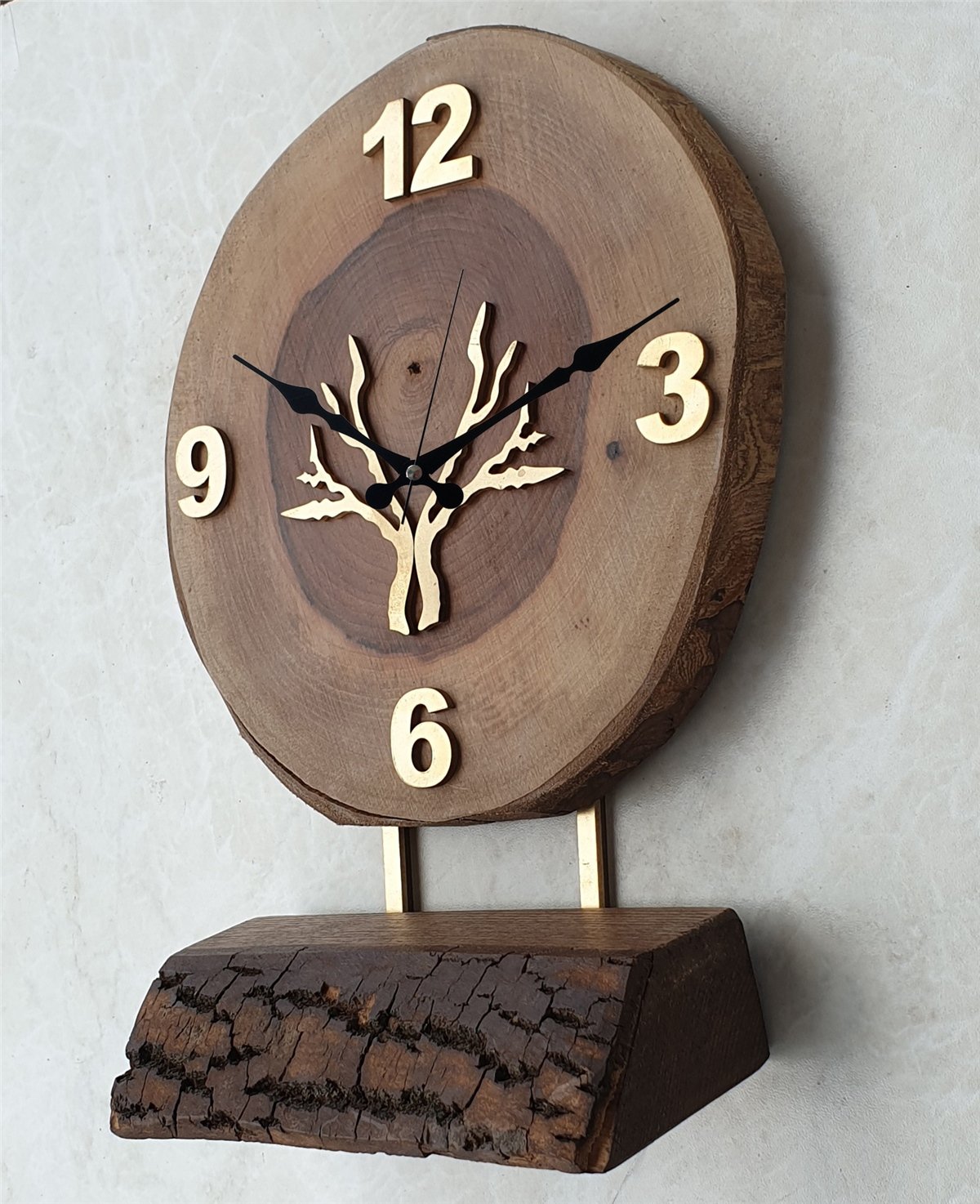 Markakanvas Doğal Masif Ahşap Ağaç Gold(Altın) DUVAR , MASA Saati 25x40 cm