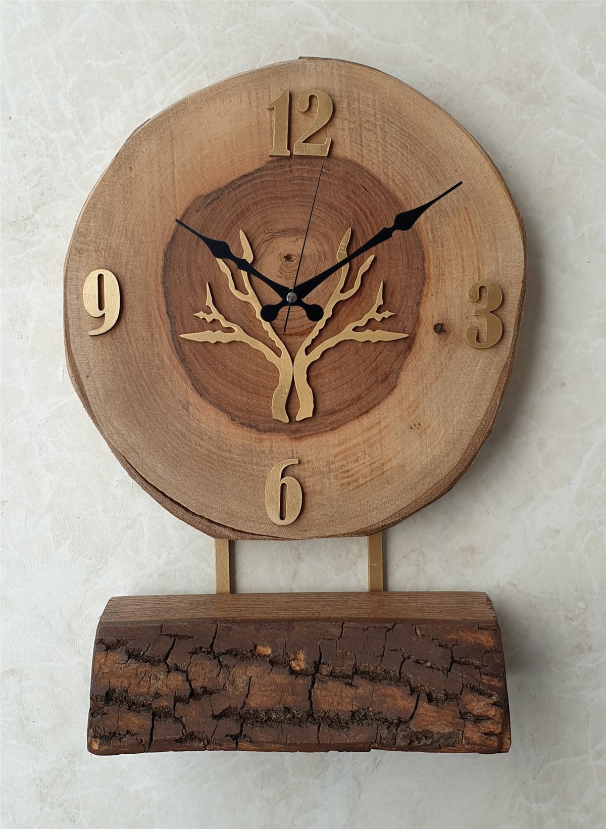 Markakanvas Doğal Masif Ahşap Ağaç Gold(Altın) DUVAR , MASA Saati 25x40 cm