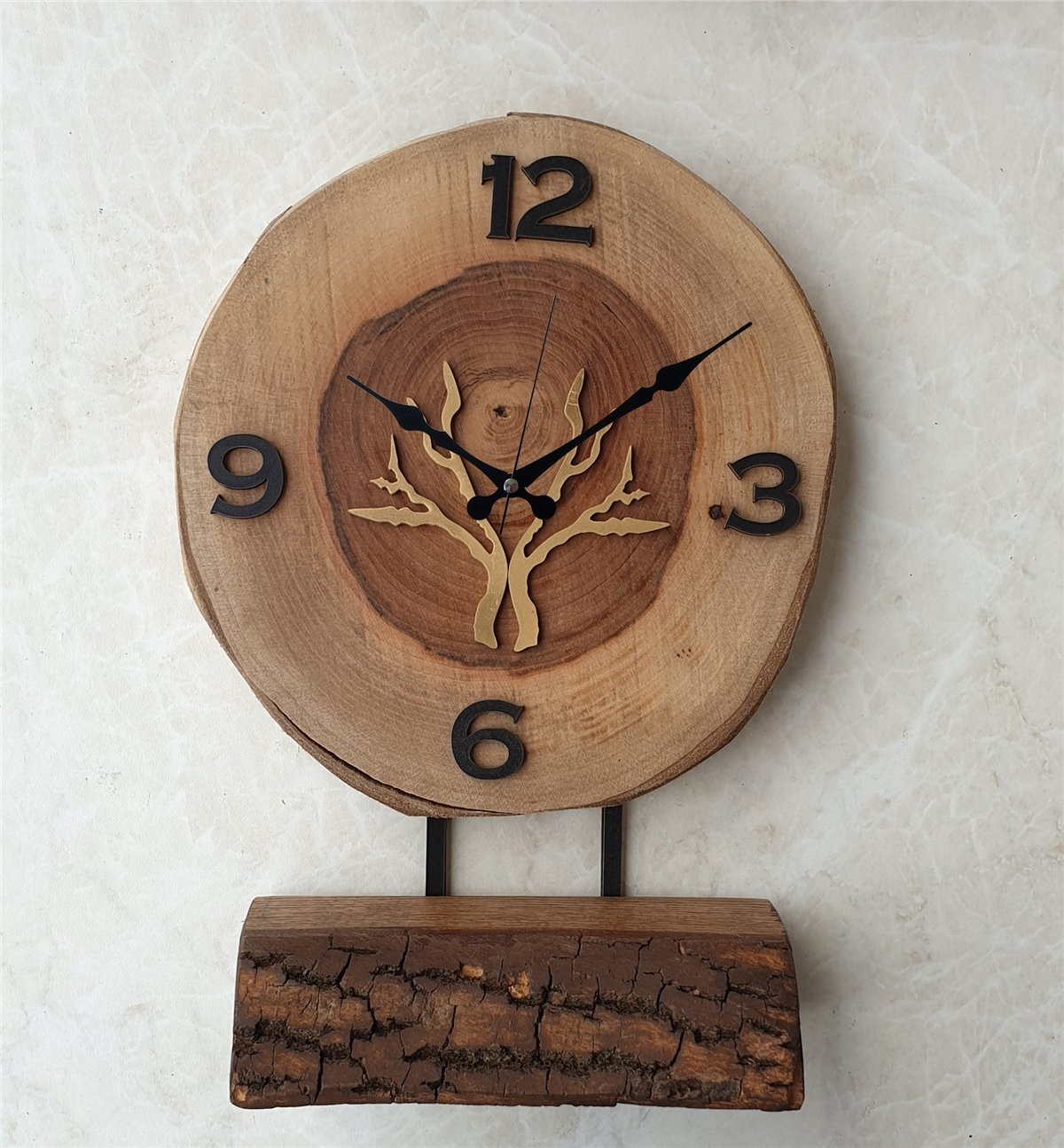 Markakanvas Doğal Masif Ahşap Ağaç Gold(Altın) DUVAR , MASA Saati 25x40 cm