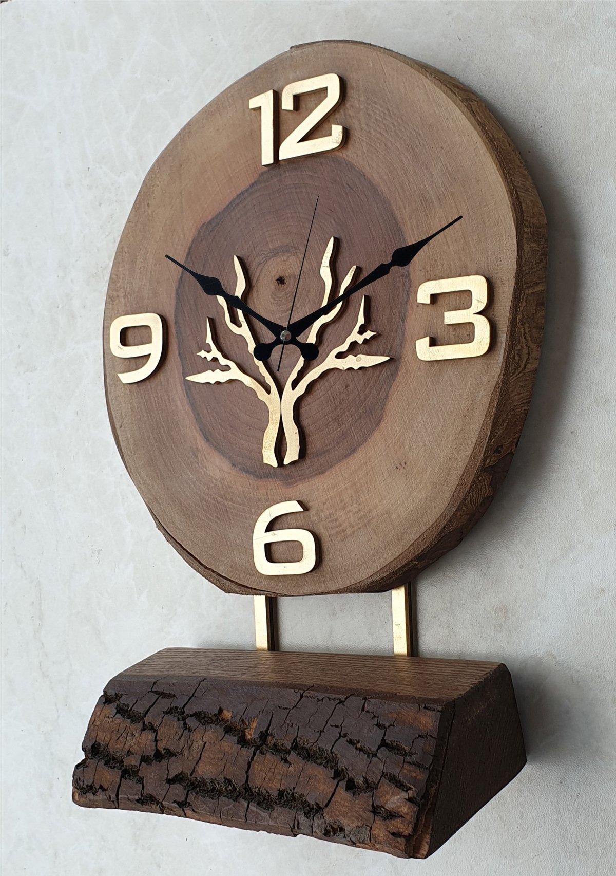 Markakanvas Doğal Masif Ahşap Ağaç Gold(Altın) DUVAR , MASA Saati 25x40 cm
