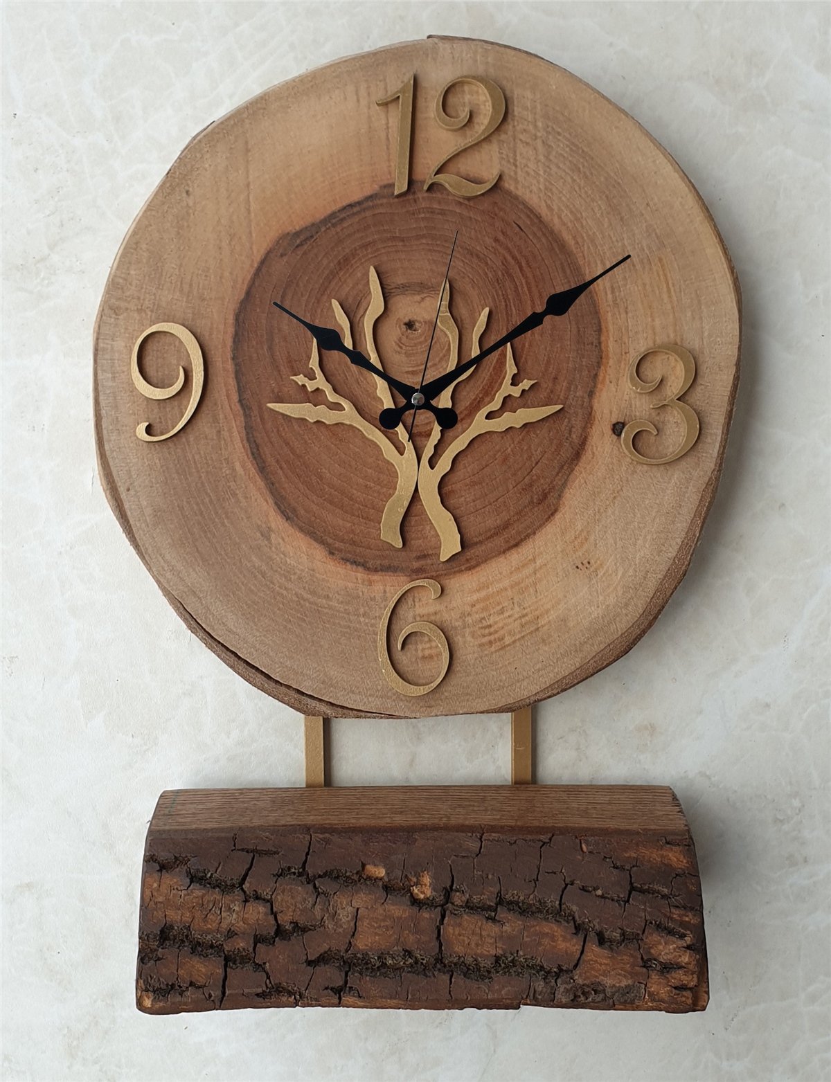 Markakanvas Doğal Masif Ahşap Ağaç Gold(Altın) DUVAR , MASA Saati 25x40 cm