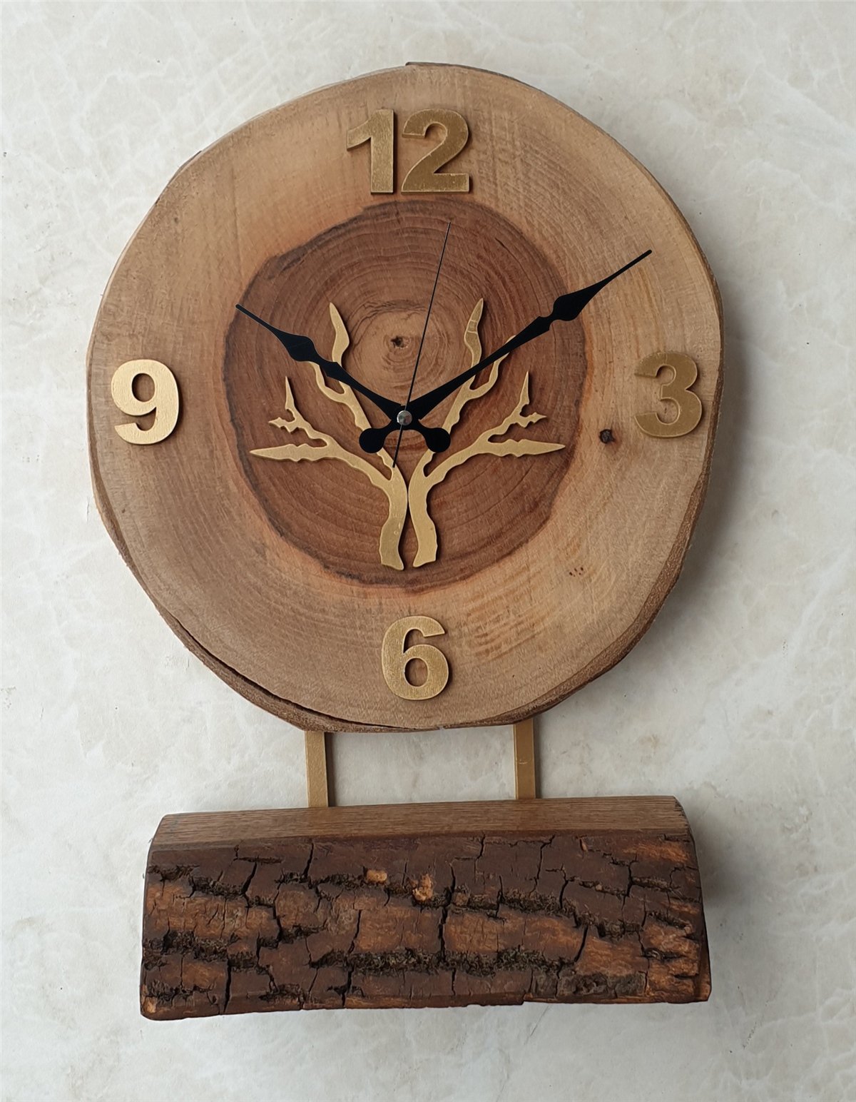 Markakanvas Doğal Masif Ahşap Ağaç Gold(Altın) DUVAR , MASA Saati 25x40 cm