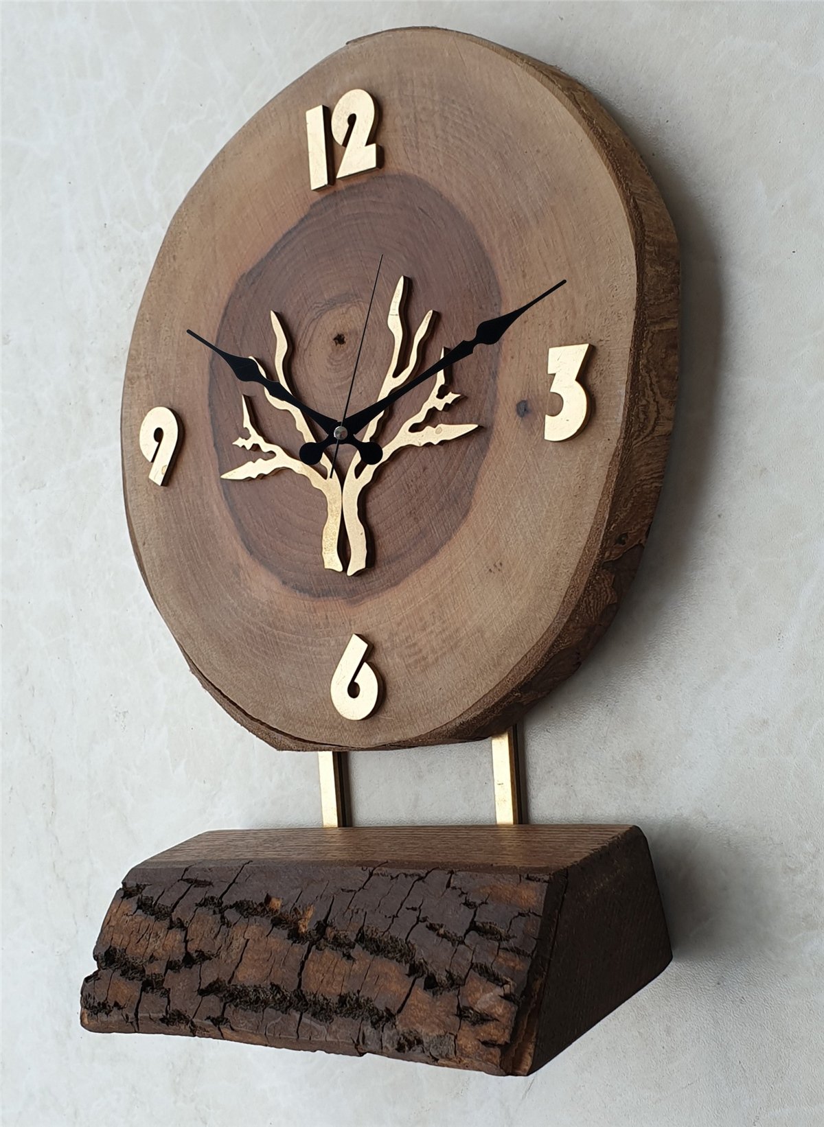 Markakanvas Doğal Masif Ahşap Ağaç Gold(Altın) DUVAR , MASA Saati 25x40 cm