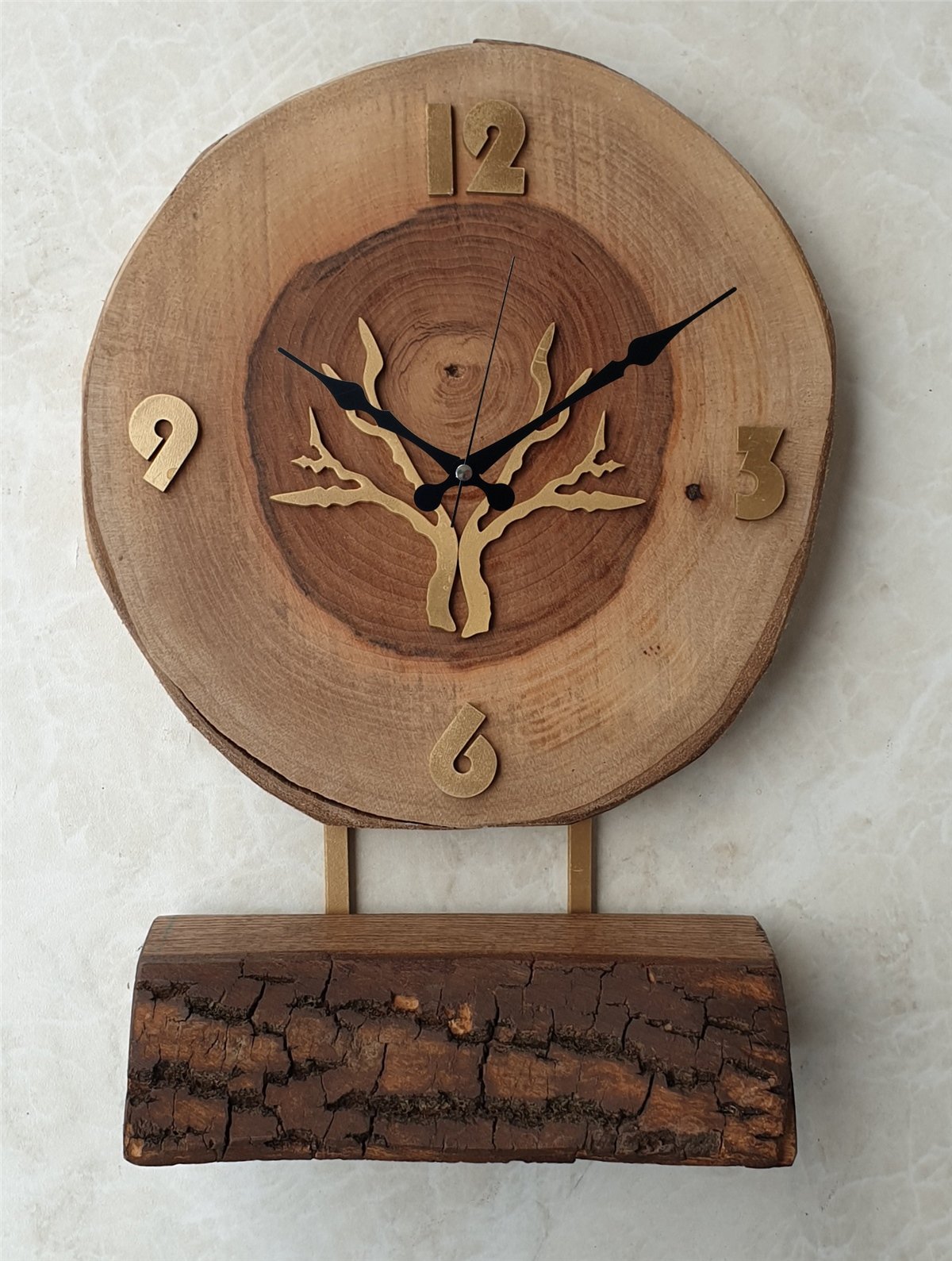 Markakanvas Doğal Masif Ahşap Ağaç Gold(Altın) DUVAR , MASA Saati 25x40 cm