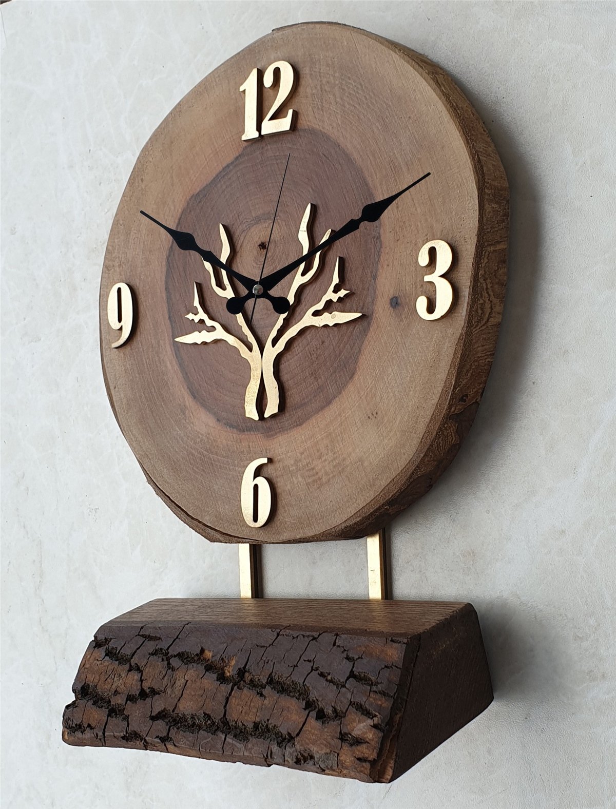 Markakanvas Doğal Masif Ahşap Ağaç Gold(Altın) DUVAR , MASA Saati 25x40 cm
