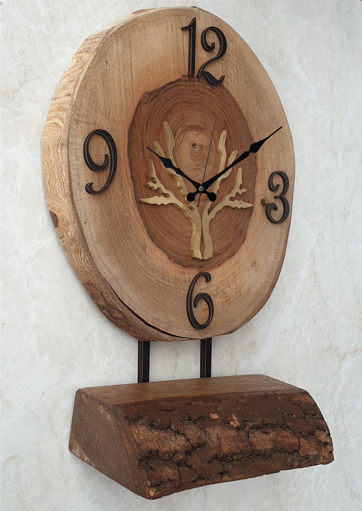 Markakanvas Doğal Masif Ahşap Ağaç Gold(Altın) DUVAR , MASA Saati 25x40 cm