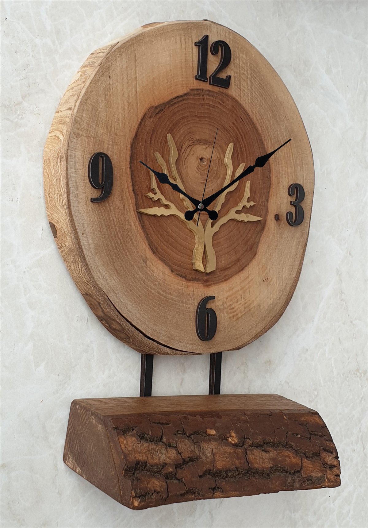 Markakanvas Doğal Masif Ahşap Ağaç Gold(Altın) DUVAR , MASA Saati 25x40 cm