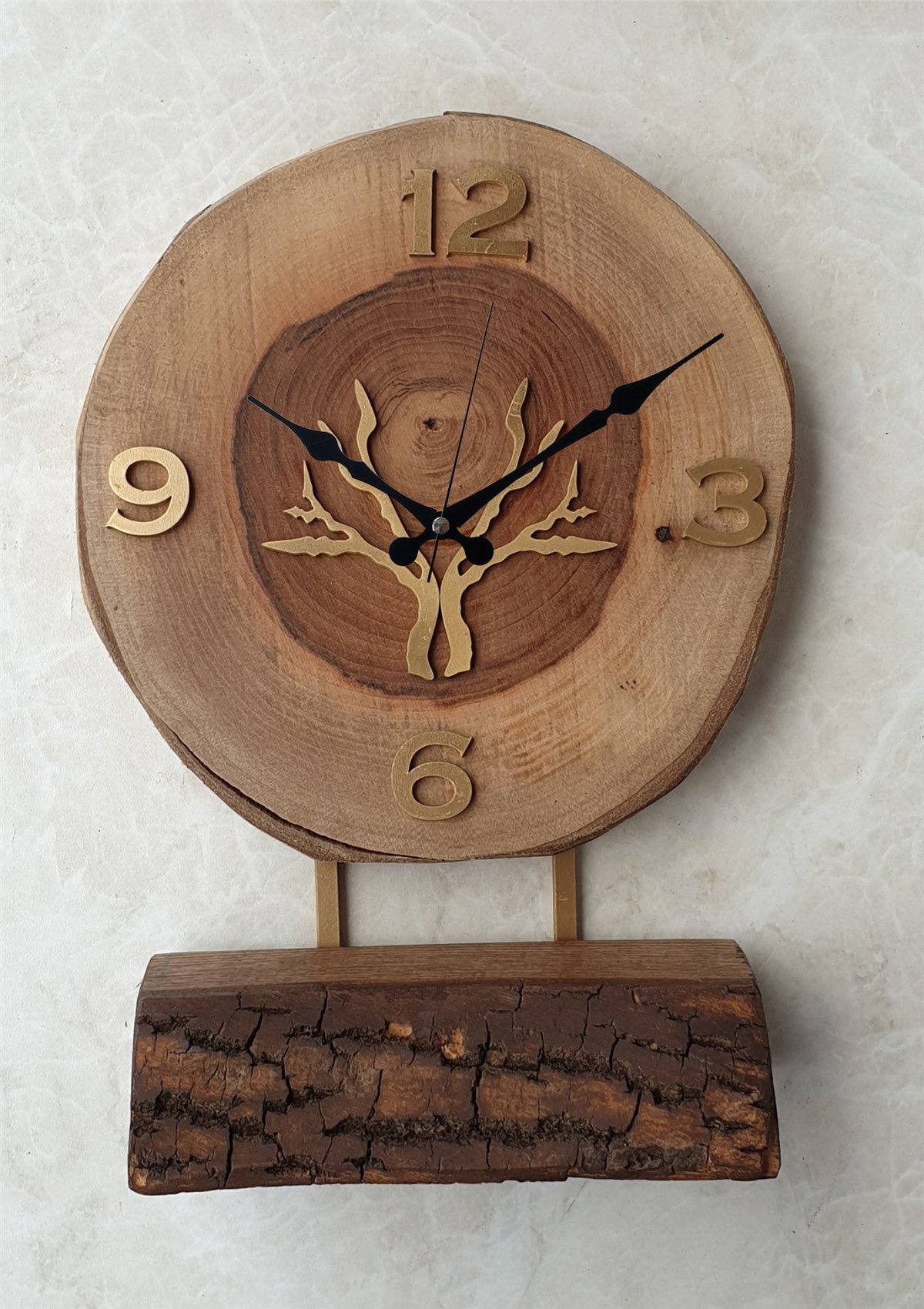 Markakanvas Doğal Masif Ahşap Ağaç Gold(Altın) DUVAR , MASA Saati 25x40 cm