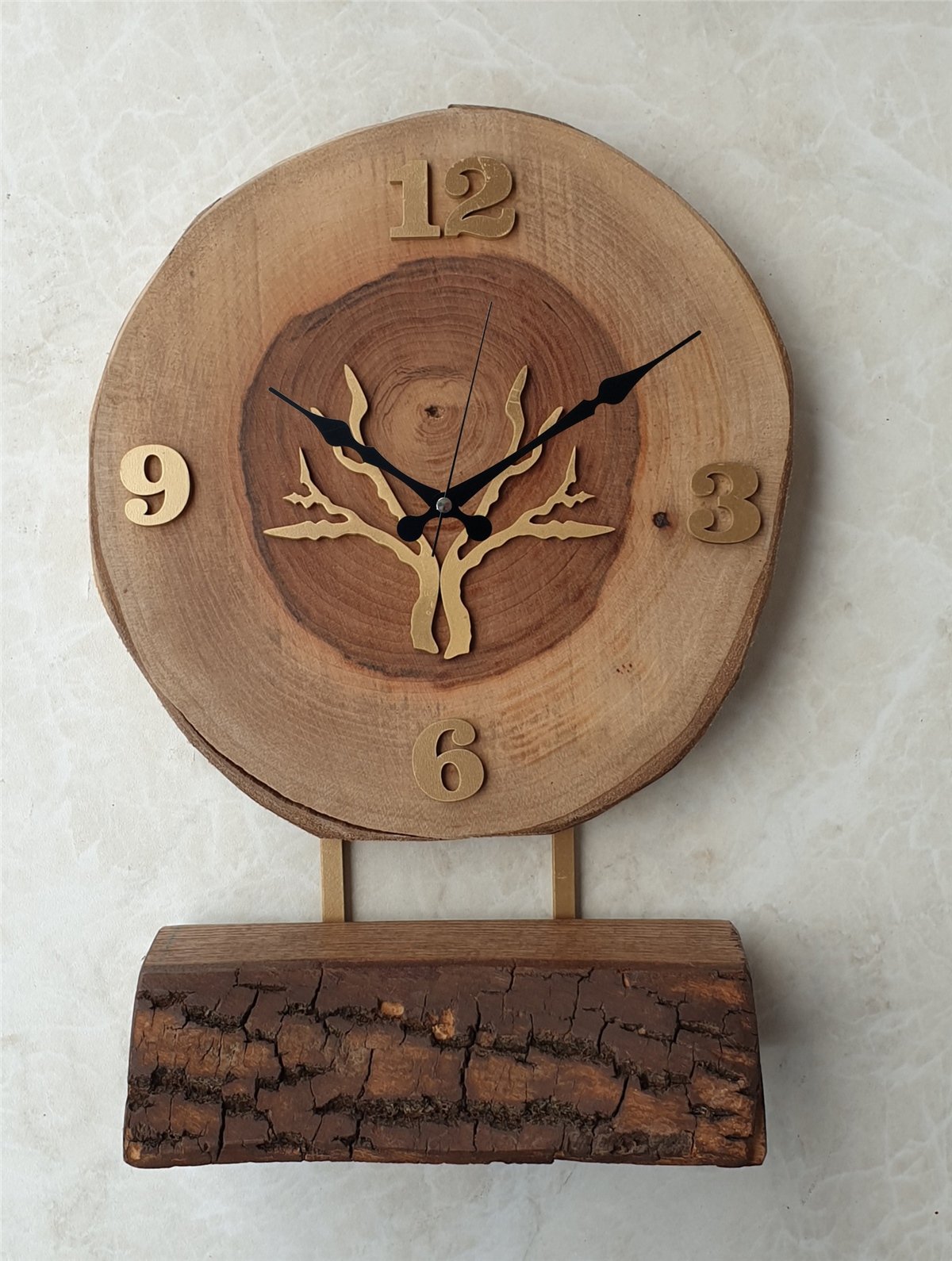 Markakanvas Doğal Masif Ahşap Ağaç Gold(Altın) DUVAR , MASA Saati 25x40 cm