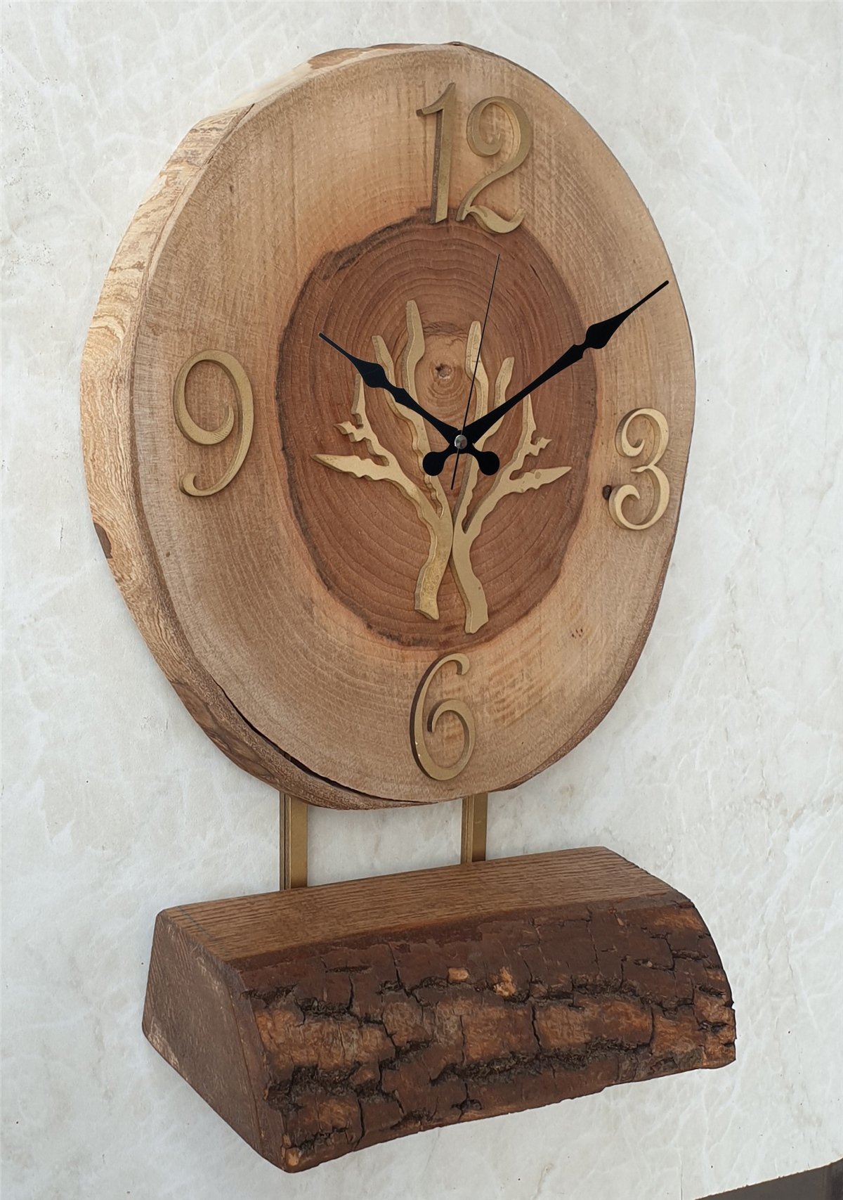 Markakanvas Doğal Masif Ahşap Ağaç Gold(Altın) DUVAR , MASA Saati 25x40 cm